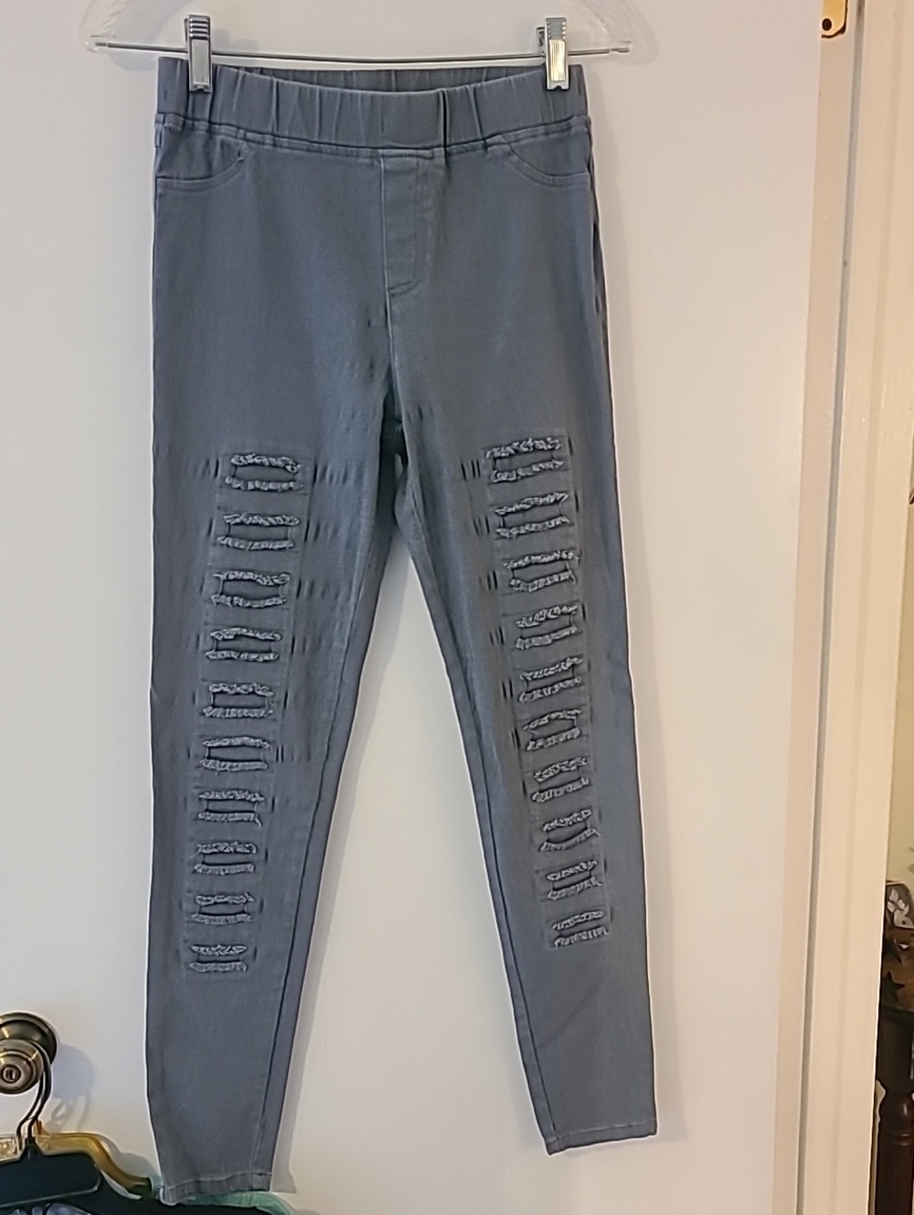 Umgee Grey Distressed Leggings High Waist Moto Ripped Pull On Pants